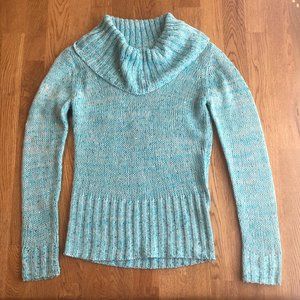 LEI Sequin Cowl Neck Sweater Blue Knit Shimmer Sparkle Medium